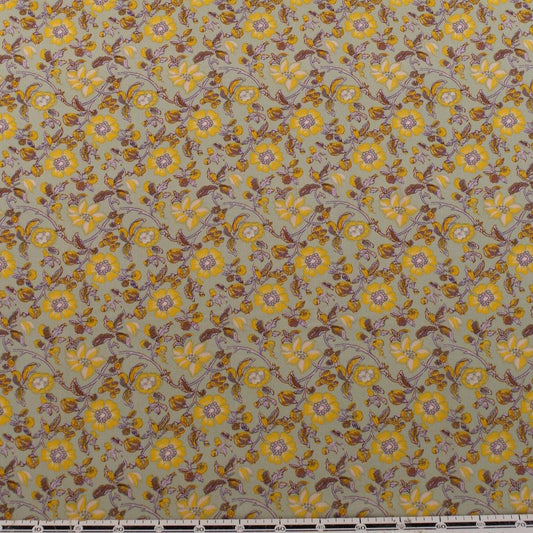 FIBRANA CREPE ESTAMPADA VERDE AGUA JADE FLORES AMARILLA