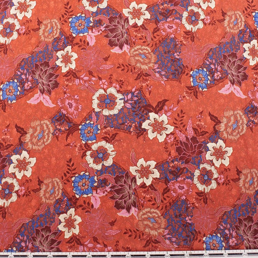 FIBRANA CREPE ESTAMPADA MARRON BOSSA NOVA FLORAL VIBRANTE