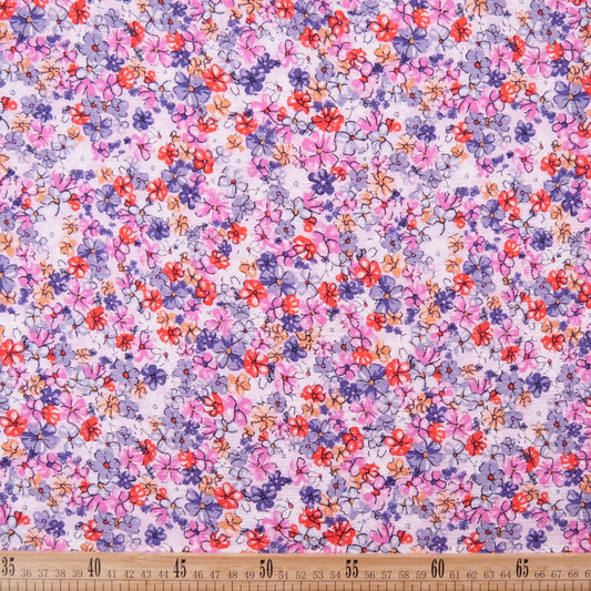 FIBRANA CREPE ESTAMPADA BLANCO BRILLANTE FLORAL COLORIDO