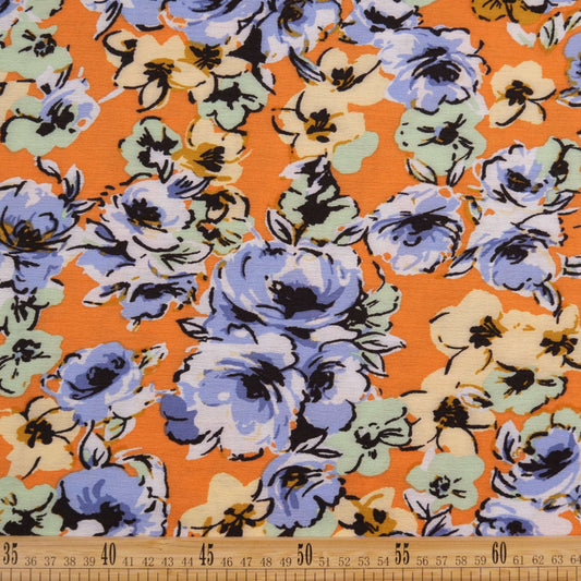 FIBRANA CREPE ESTAMPADA NARANJA FLORAL ABSTRACTO