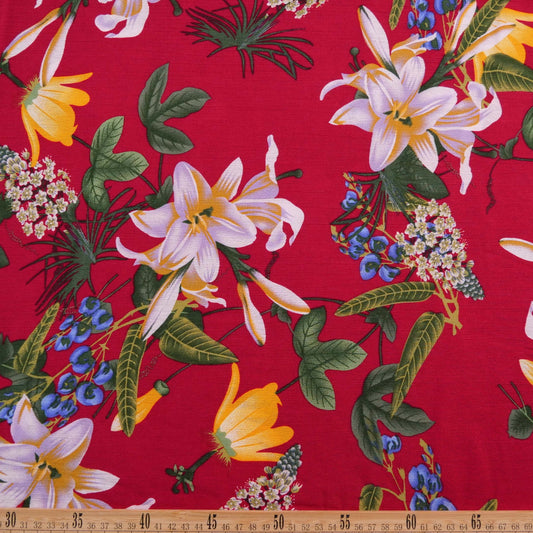 FIBRANA CREPE ESTAMPADA BORDO PERSA FLORAL TROPICAL