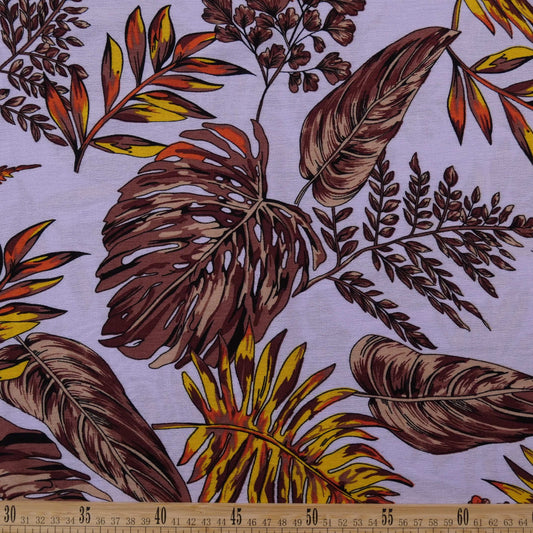 FIBRANA CREPE ESTAMPADA CELESTE AGUA HOJAS DE OTOÑO