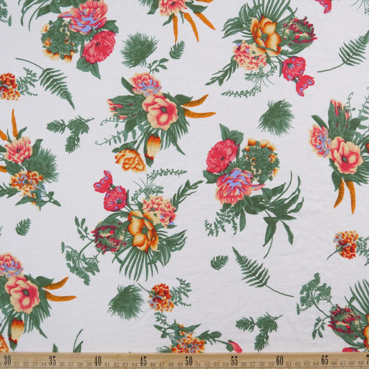 FIBRANA CREPE ESTAMPADA BLANCO BRILLANTE PRIMAVERA FLORAL