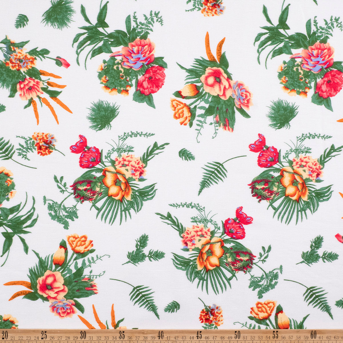 FIBRANA CREPE ESTAMPADA BLANCO BRILLANTE PRIMAVERA FLORAL