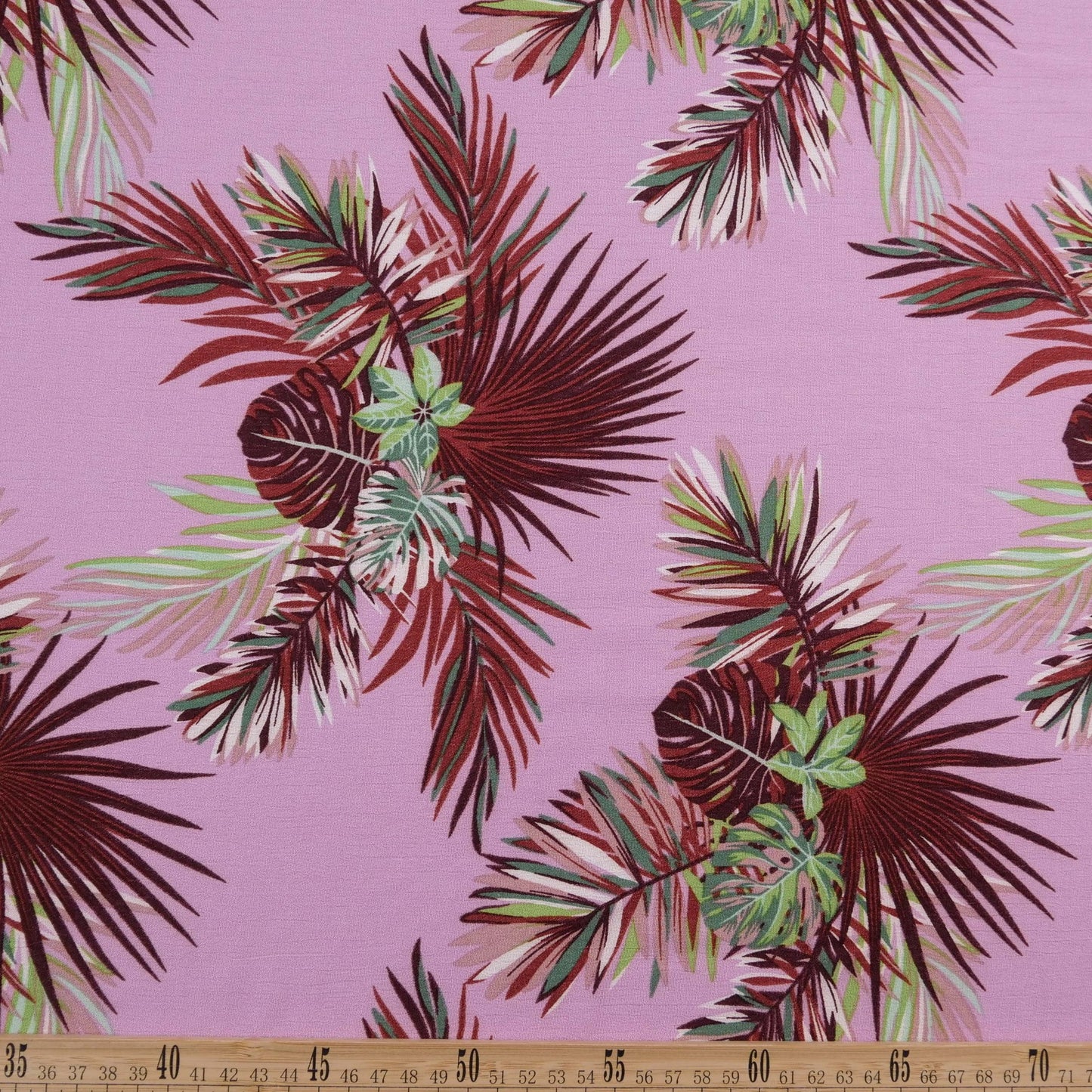 FIBRANA CREPE ESTAMPADA LILA ANTIGUO HOJAS PALMERAS