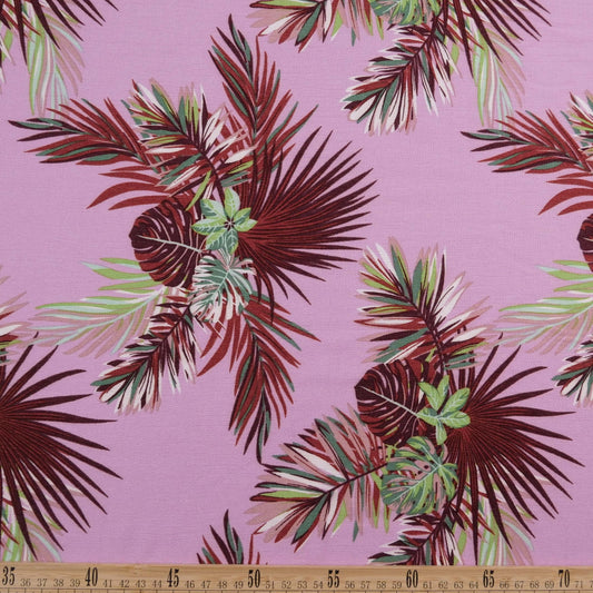 FIBRANA CREPE ESTAMPADA LILA ANTIGUO HOJAS PALMERAS