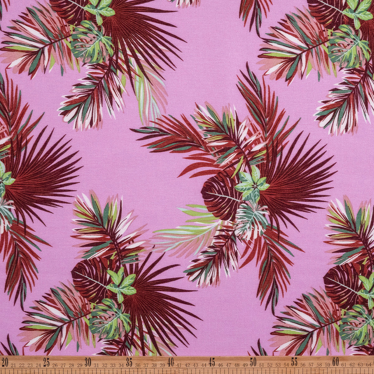 FIBRANA CREPE ESTAMPADA LILA ANTIGUO HOJAS PALMERAS