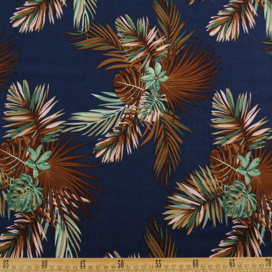 FIBRANA CREPE ESTAMPADA AZUL ECLIPSE TOTAL HOJAS DE PALMERAS