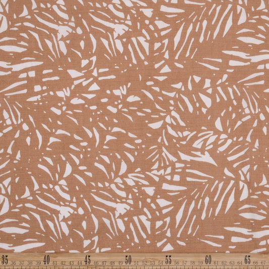 POPELINA RANY ESTAMPADO MARRON TABACO TROPICAL HOJAS DE PALMERA