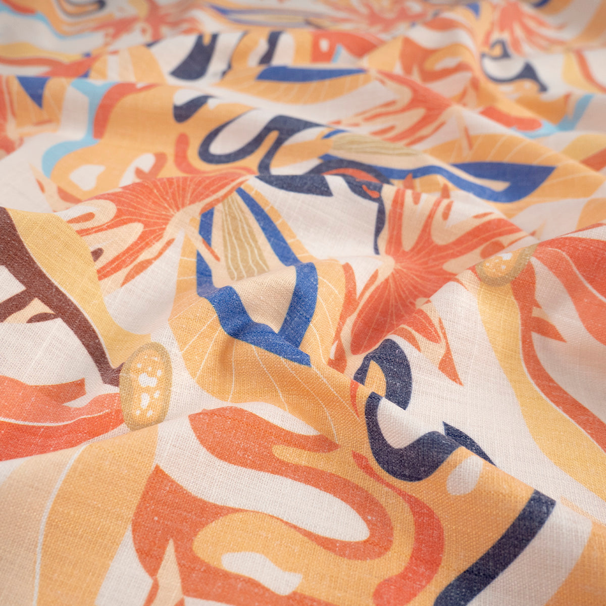 LINO CAIRO ESTAMPADO BLANCO PAPIRO HOJAS MULTICOLOR