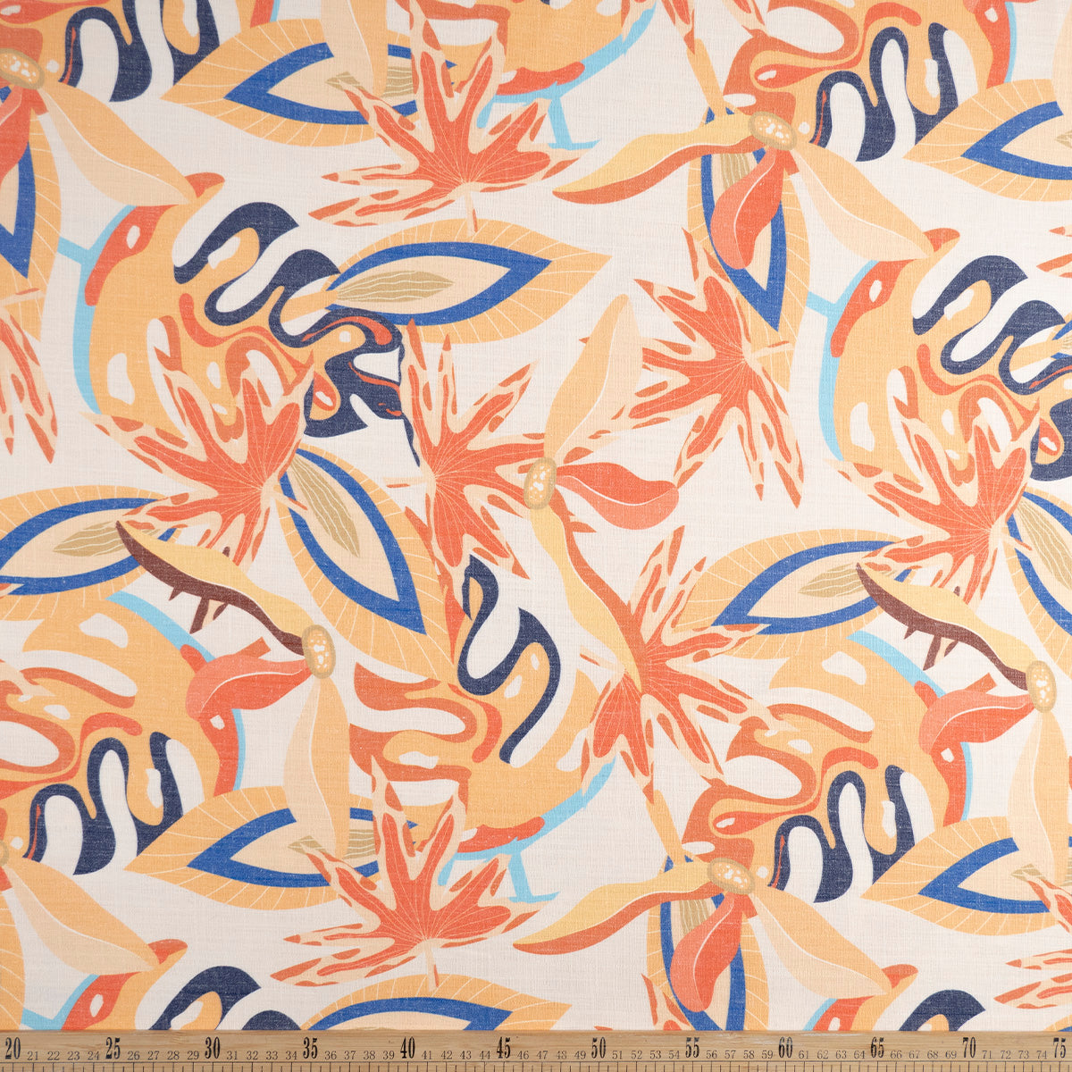 LINO CAIRO ESTAMPADO BLANCO PAPIRO HOJAS MULTICOLOR