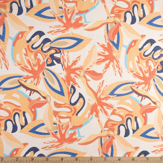 LINO CAIRO ESTAMPADO BLANCO PAPIRO HOJAS MULTICOLOR