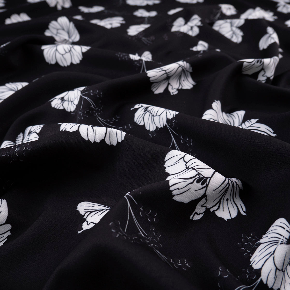 TWILL STRETCH LIGHT ESTAMPADO NEGRO METEORITO FLORAL