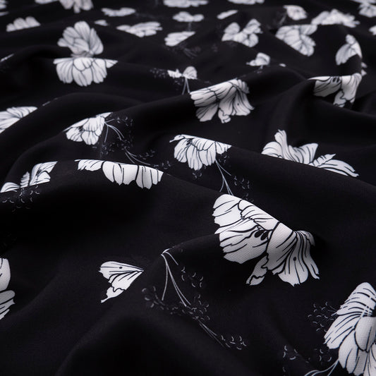 TWILL STRETCH LIGHT ESTAMPADO NEGRO METEORITO FLORAL