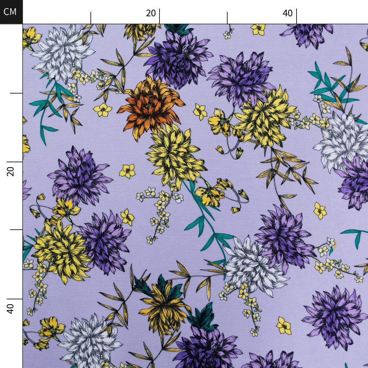 FIBRANA CREPE ESTAMPADA LILA EASTER CON FLORES COLORIDAS